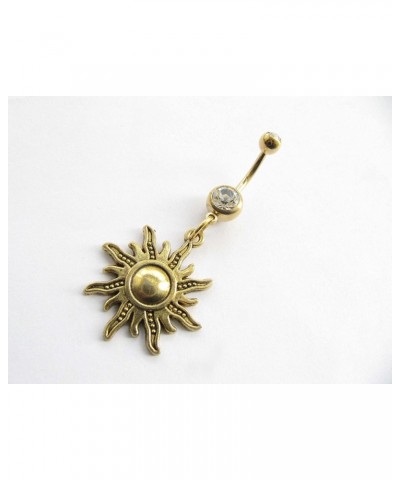 Ancient Gold Sun Belly Button Ring,Sun Navel Ring,Belly Button Jewelry, Stainless Steel Belly Button Ring,Belly Button Pierci...