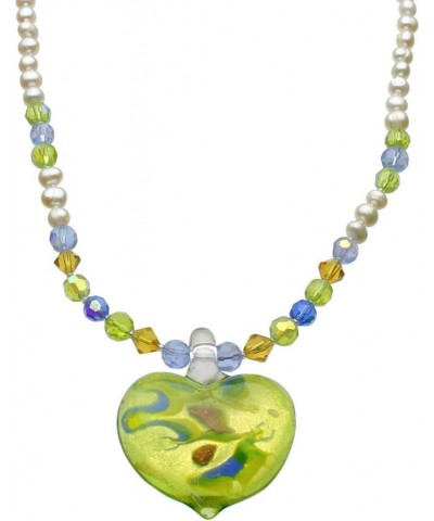 Green Murano-style Style Glass Heart Freshwater Cultured Pearl Necklace $9.43 Necklaces