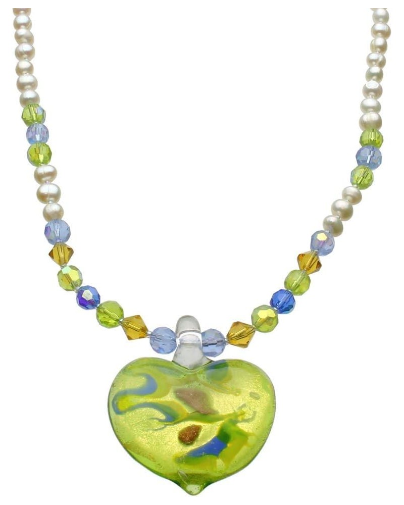 Green Murano-style Style Glass Heart Freshwater Cultured Pearl Necklace $9.43 Necklaces