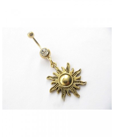 Ancient Gold Sun Belly Button Ring,Sun Navel Ring,Belly Button Jewelry, Stainless Steel Belly Button Ring,Belly Button Pierci...