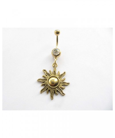 Ancient Gold Sun Belly Button Ring,Sun Navel Ring,Belly Button Jewelry, Stainless Steel Belly Button Ring,Belly Button Pierci...