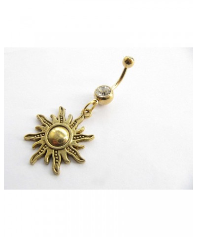 Ancient Gold Sun Belly Button Ring,Sun Navel Ring,Belly Button Jewelry, Stainless Steel Belly Button Ring,Belly Button Pierci...