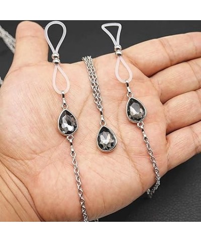 Non Pierced Nipple Chains Jewelry with Choker Faux Nipple Piercing Rings Crystal Dangle Nipple Noose-Lake Blue Gray $7.49 Bod...