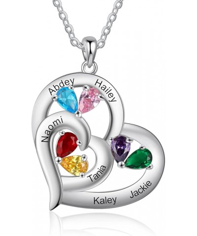 Personalized Heart Necklace for Mother Daughter with 1-6 Birthstones Names Necklace for Mom Necklace with Kids Names Birthsto...