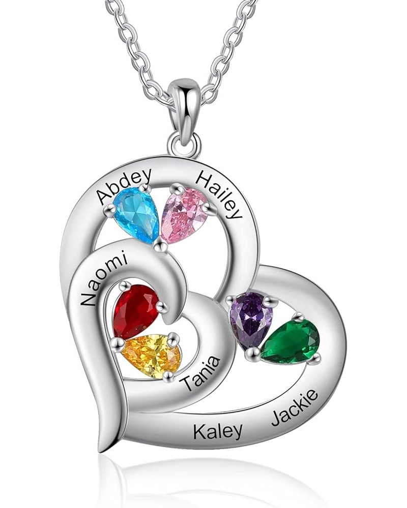 Personalized Heart Necklace for Mother Daughter with 1-6 Birthstones Names Necklace for Mom Necklace with Kids Names Birthsto...