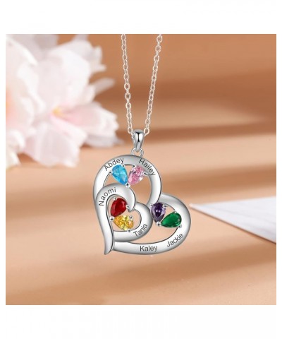 Personalized Heart Necklace for Mother Daughter with 1-6 Birthstones Names Necklace for Mom Necklace with Kids Names Birthsto...