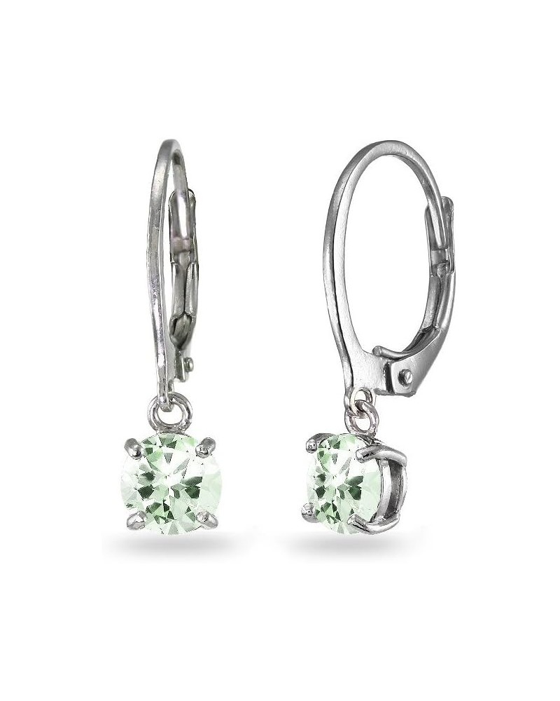 Sterling Silver Green Amethyst 6mm Round Dangle Dainty Leverback Earrings, 3 Metal Options Silver $16.95 Earrings