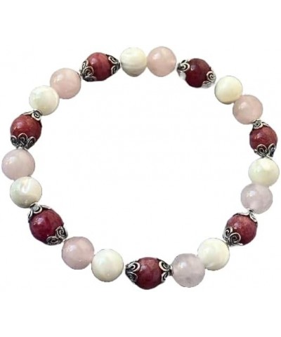 WWG Thulite, Rose Quartz and Mother of Pearl 8mm rondelle smooth 7inch Natural Gemstones Beaded Bracelets for Men Women Heali...