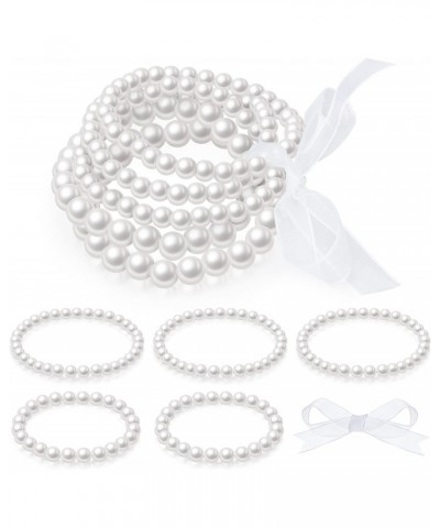 10 Pieces Faux Pearl Bracelet Set, Beaded Stretch Bracelet, Stackable Bracelet Sets for Women Bridal Party Wedding 1920 Acces...