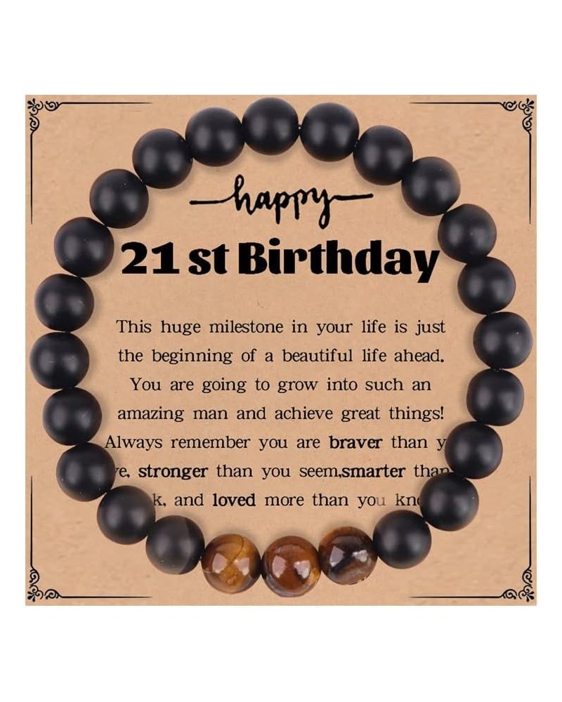 21st/30th/40th/50th/60th/60th/70th Birthday Gift for Women Men Boy Girl Teen Elastic Rope Black Onyx Tiger Eye Natural Stone ...