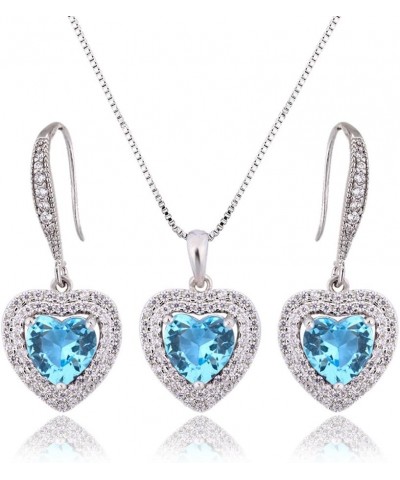 Crystal Jewelry Set Bride Bridesmaid- Sterling Silver Heart Shape Cubic Zirconia Crystal Bridal Pendant Necklace Earrings Set...