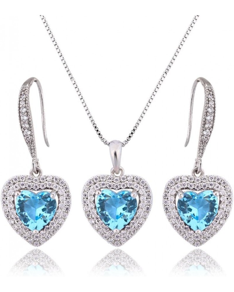 Crystal Jewelry Set Bride Bridesmaid- Sterling Silver Heart Shape Cubic Zirconia Crystal Bridal Pendant Necklace Earrings Set...