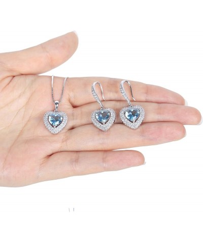 Crystal Jewelry Set Bride Bridesmaid- Sterling Silver Heart Shape Cubic Zirconia Crystal Bridal Pendant Necklace Earrings Set...