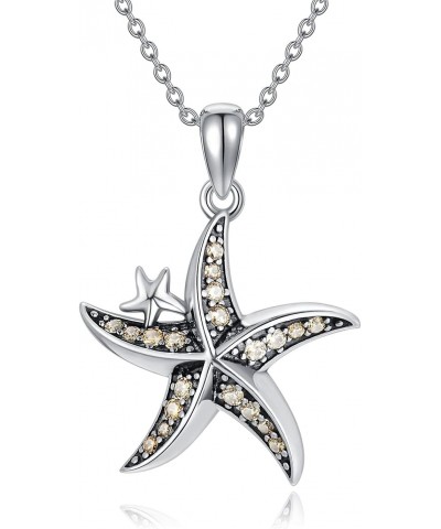 Starfish Necklace Sterling Silver Cubic Zirconia CZ Starfish Ocean Beach Pendant for Women Beach Necklace Jewelry Birthday Gi...