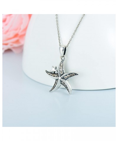 Starfish Necklace Sterling Silver Cubic Zirconia CZ Starfish Ocean Beach Pendant for Women Beach Necklace Jewelry Birthday Gi...