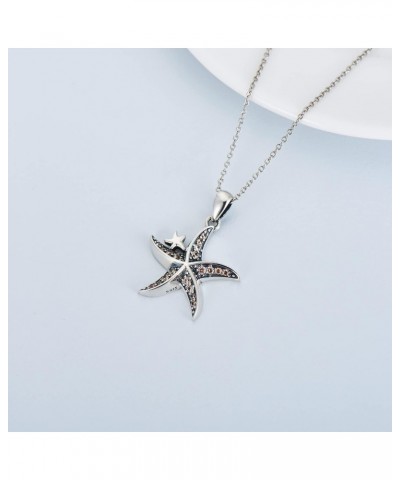 Starfish Necklace Sterling Silver Cubic Zirconia CZ Starfish Ocean Beach Pendant for Women Beach Necklace Jewelry Birthday Gi...