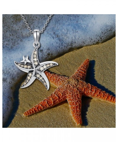 Starfish Necklace Sterling Silver Cubic Zirconia CZ Starfish Ocean Beach Pendant for Women Beach Necklace Jewelry Birthday Gi...