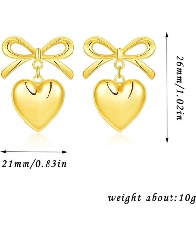 Gold Heart Dangle Earrings for Women Double Heart Statement Dangle Earrings Ribbon Bow Dangle Earrings Sweet Love Earrings Go...