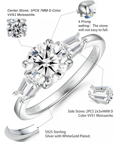 Moissanite Engagement Ring for Women Sterling Silver Wedding Ring with 18K White Gold Plated D Color VVS1 Moissanite Diamond ...