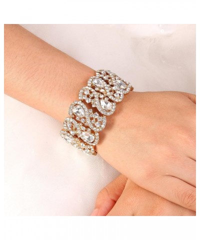 Women's Austrian Crystal Costume Teardrop 8-Shaped Knot Elastic Stretch Bracelet Clear Gold-Tone $9.20 Bracelets