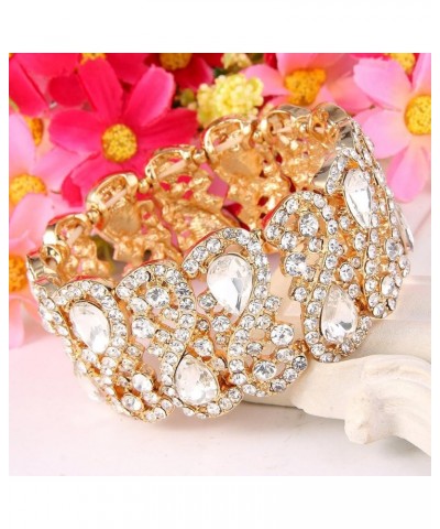 Women's Austrian Crystal Costume Teardrop 8-Shaped Knot Elastic Stretch Bracelet Clear Gold-Tone $9.20 Bracelets