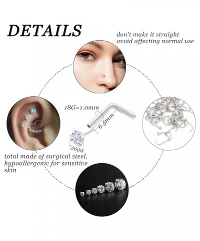 18G 20G Threadless Push in Nose Rings for Women 316L Surgical Stainless Steel L Shaped Nose Studs Screw Bone Nose Rings Pierc...