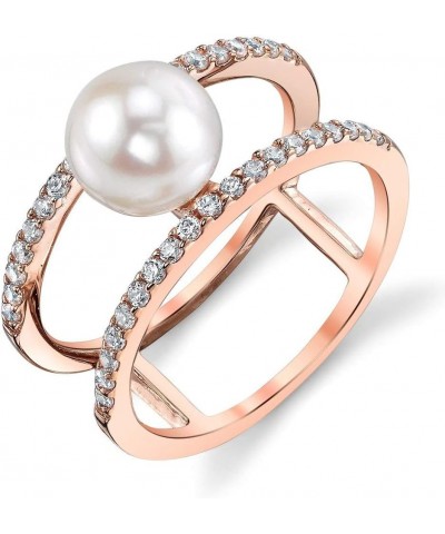 7-8mm Genuine Pink Freshwater Cultured Pearl Rose Gold Luna Ring for Women $40.52 Rings