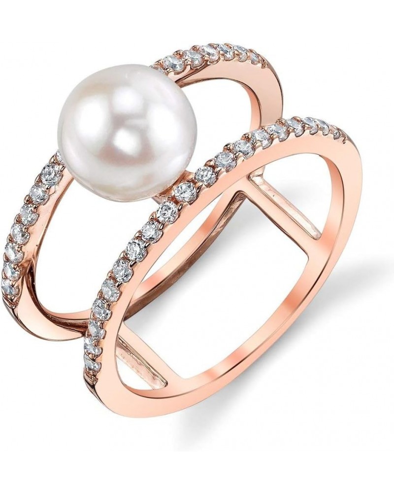 7-8mm Genuine Pink Freshwater Cultured Pearl Rose Gold Luna Ring for Women $40.52 Rings