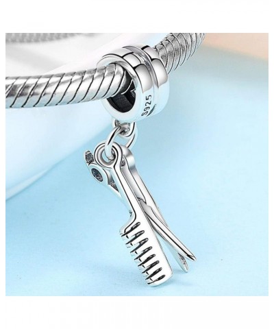 Hairdresser Hair Scissor Comb Salon Hairstylist Pendant Bead 925 Sterling Silver for Pandora & Similar Charm Bracelets or Nec...