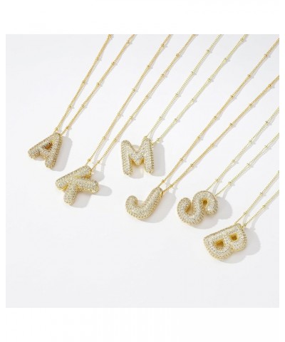 A-Z Bubble Letter Necklace Gold Balloon Initial Necklaces Rhinestone Letter Pendant Necklaces for Women Trendy S $5.69 Necklaces