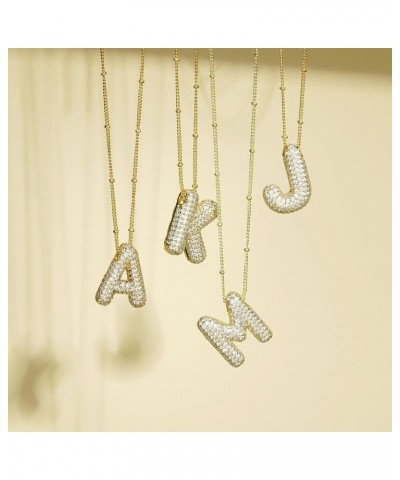 A-Z Bubble Letter Necklace Gold Balloon Initial Necklaces Rhinestone Letter Pendant Necklaces for Women Trendy S $5.69 Necklaces