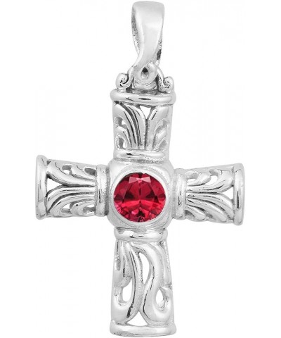 Multi Choice Round Shape Gemstone 925 Sterling Silver Christian Cross Filigree Pendant Jewelry red-cz $12.97 Pendants