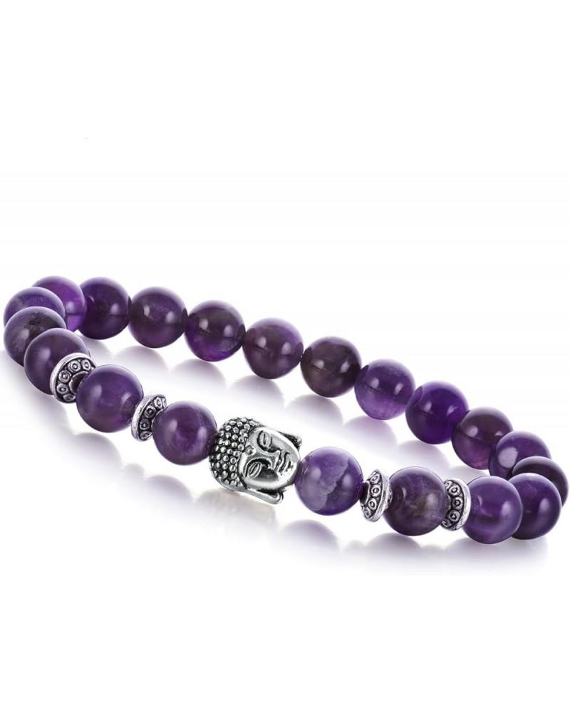 Buddha 8mm Beaded Bracelet for Women Men Gemstone Chakra Bracelet Jewelry for Birthday Gifts Amethyst $11.00 Bracelets