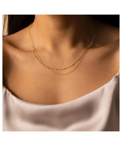 Herringbone Necklace for Women, Dainty Gold Necklace 14k Gold Plated Layered Snake Chain Necklace Simple Gold Beaded Papercli...