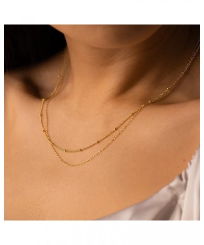 Herringbone Necklace for Women, Dainty Gold Necklace 14k Gold Plated Layered Snake Chain Necklace Simple Gold Beaded Papercli...