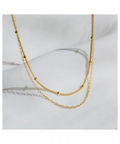 Herringbone Necklace for Women, Dainty Gold Necklace 14k Gold Plated Layered Snake Chain Necklace Simple Gold Beaded Papercli...