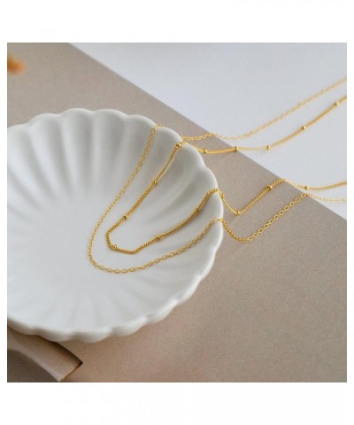 Herringbone Necklace for Women, Dainty Gold Necklace 14k Gold Plated Layered Snake Chain Necklace Simple Gold Beaded Papercli...