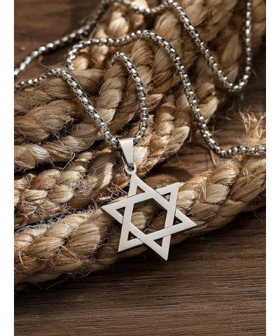 Stainless Steel Hexagram Six Pointed Star Pendant Necklace, Box Chain, Jewish Israel Jewelry Gift for Men and Women 1A $8.69 ...