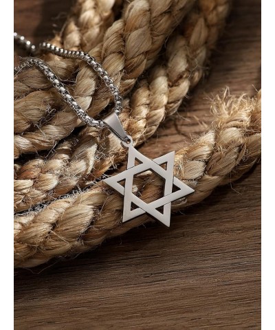 Stainless Steel Hexagram Six Pointed Star Pendant Necklace, Box Chain, Jewish Israel Jewelry Gift for Men and Women 1A $8.69 ...