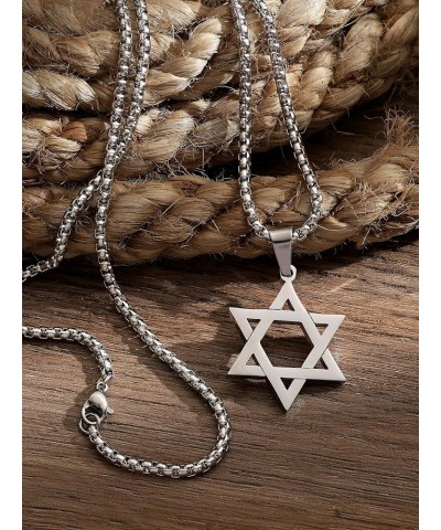 Stainless Steel Hexagram Six Pointed Star Pendant Necklace, Box Chain, Jewish Israel Jewelry Gift for Men and Women 1A $8.69 ...