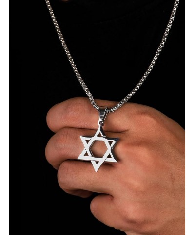 Stainless Steel Hexagram Six Pointed Star Pendant Necklace, Box Chain, Jewish Israel Jewelry Gift for Men and Women 1A $8.69 ...