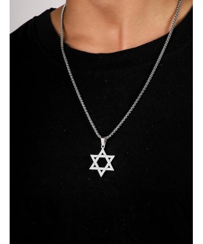 Stainless Steel Hexagram Six Pointed Star Pendant Necklace, Box Chain, Jewish Israel Jewelry Gift for Men and Women 1A $8.69 ...