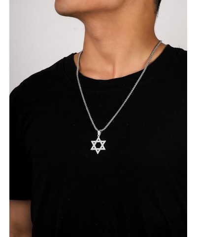 Stainless Steel Hexagram Six Pointed Star Pendant Necklace, Box Chain, Jewish Israel Jewelry Gift for Men and Women 1A $8.69 ...