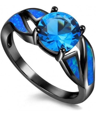 Black Rhodium Plated Fire Opal infinity Ring Cubic Zircon Wedding Engagement Anniversary Rings For women Blue $10.72 Rings