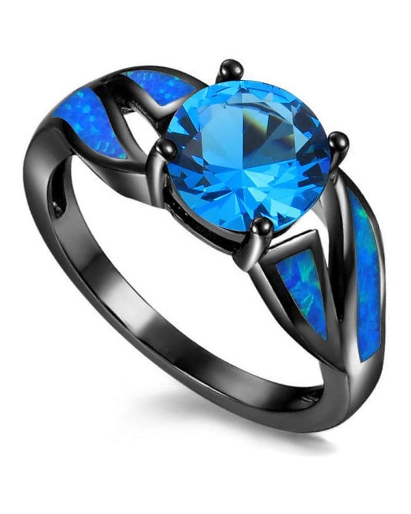 Black Rhodium Plated Fire Opal infinity Ring Cubic Zircon Wedding Engagement Anniversary Rings For women Blue $10.72 Rings