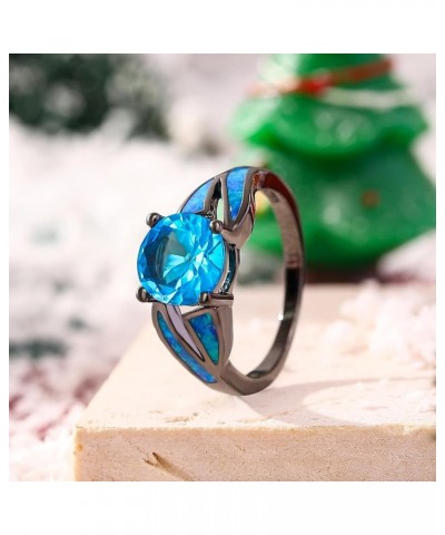 Black Rhodium Plated Fire Opal infinity Ring Cubic Zircon Wedding Engagement Anniversary Rings For women Blue $10.72 Rings