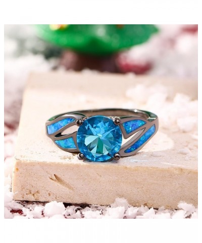 Black Rhodium Plated Fire Opal infinity Ring Cubic Zircon Wedding Engagement Anniversary Rings For women Blue $10.72 Rings