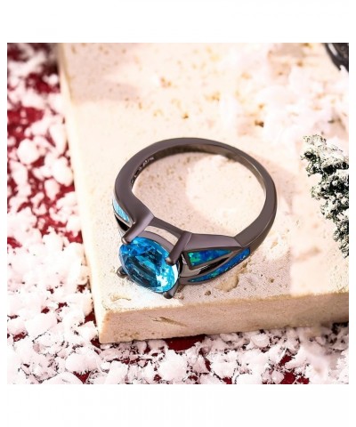 Black Rhodium Plated Fire Opal infinity Ring Cubic Zircon Wedding Engagement Anniversary Rings For women Blue $10.72 Rings