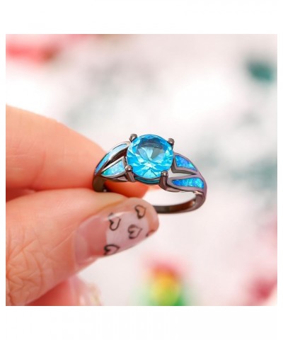 Black Rhodium Plated Fire Opal infinity Ring Cubic Zircon Wedding Engagement Anniversary Rings For women Blue $10.72 Rings