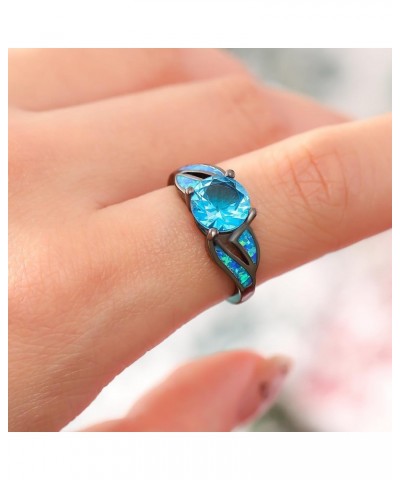 Black Rhodium Plated Fire Opal infinity Ring Cubic Zircon Wedding Engagement Anniversary Rings For women Blue $10.72 Rings